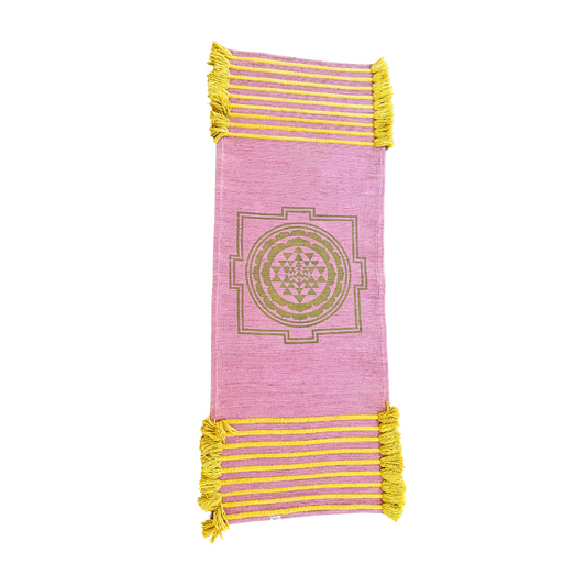 Sri Yantra Yoga Mat made from 100% organic cotton, hand-dyed with Ayurvedic herbs for spiritual alignment and eco-friendly practice